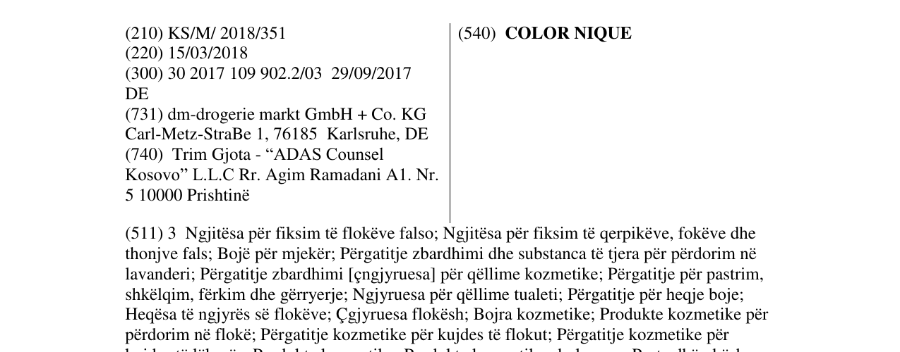 Zëri i markës COLOR NIQUE në buletin