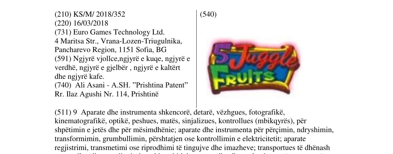 Zëri i markës Juggle Fruits në buletin