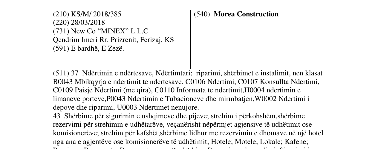 Zëri i markës Morea Construction në buletin