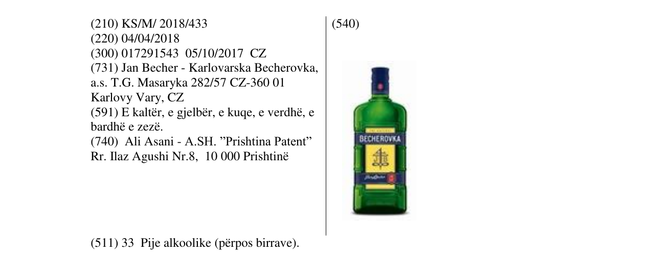 Zëri i markës BECHEROVKA në buletin