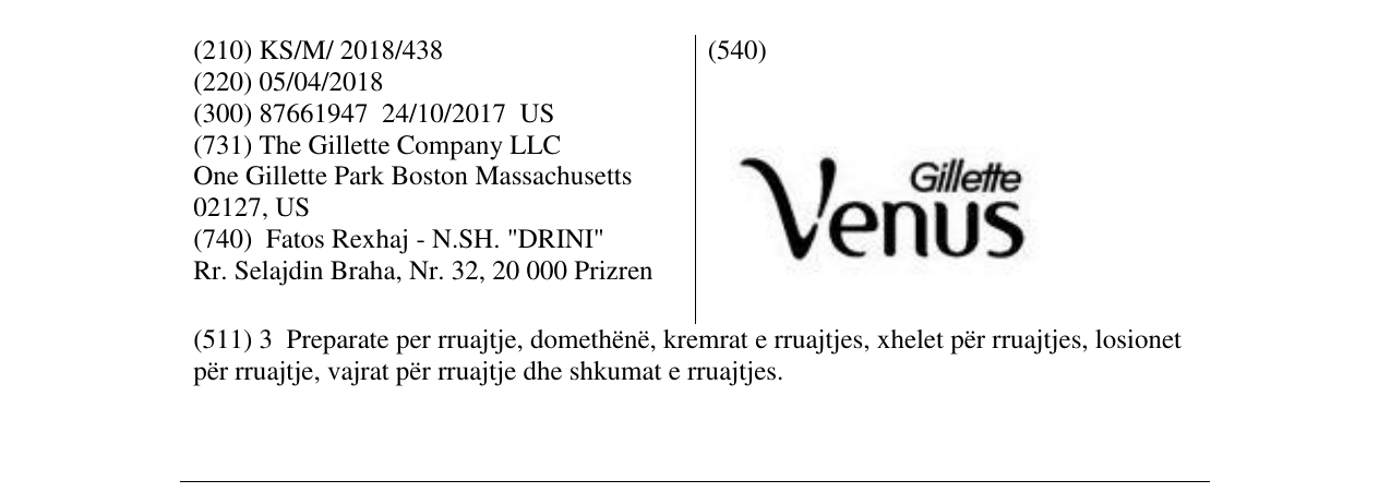 Zëri i markës Gillete Venus në buletin