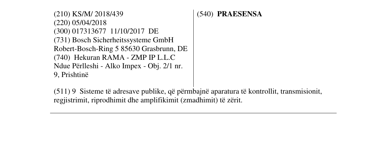 Zëri i markës PRAESENSA në buletin