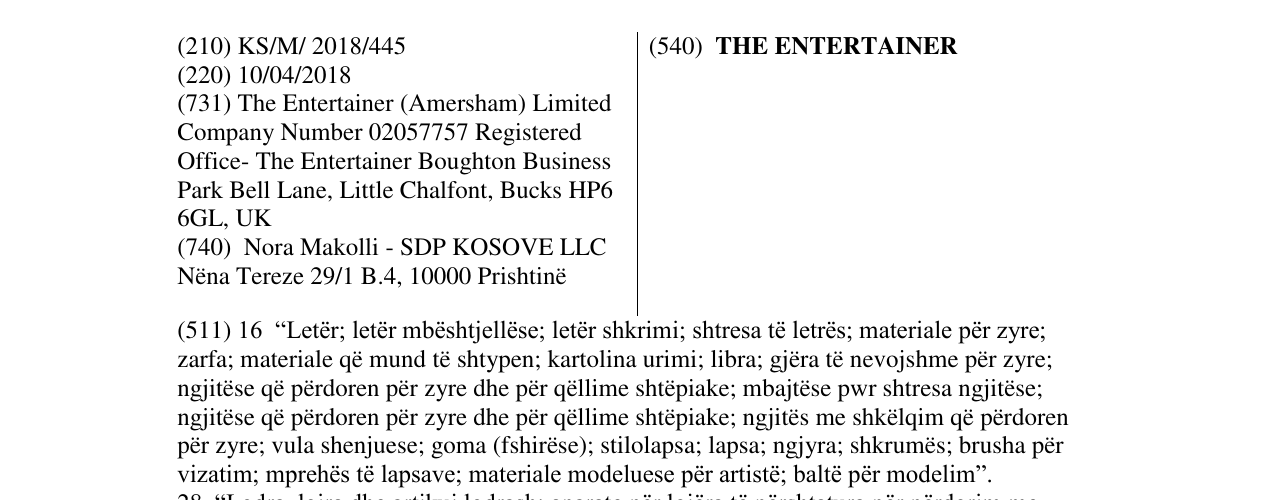 Zëri i markës THE ENTERTAINER në buletin
