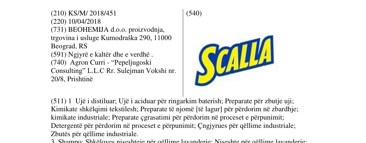Zëri i markës SCALLA në buletin