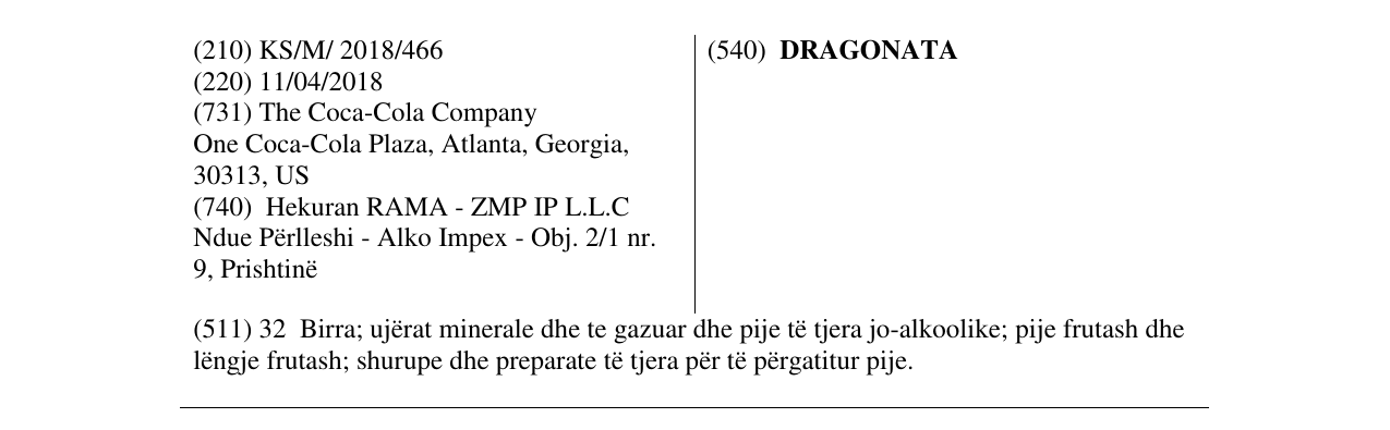 Zëri i markës DRAGONATA në buletin