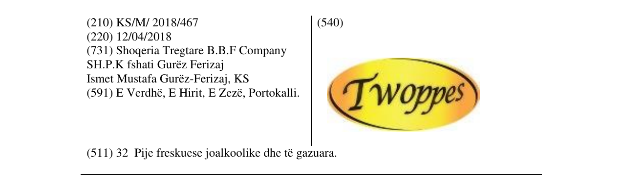 Zëri i markës Twoppes në buletin