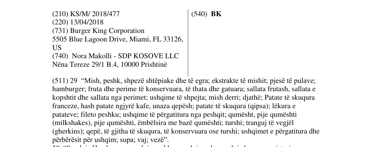 Zëri i markës BK në buletin