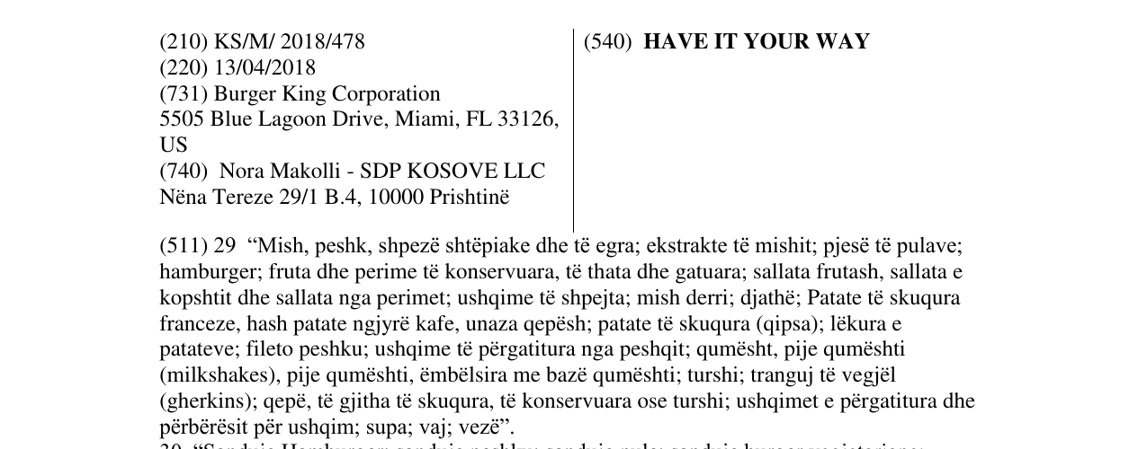 Zëri i markës HAVE IT YOUR WAY në buletin