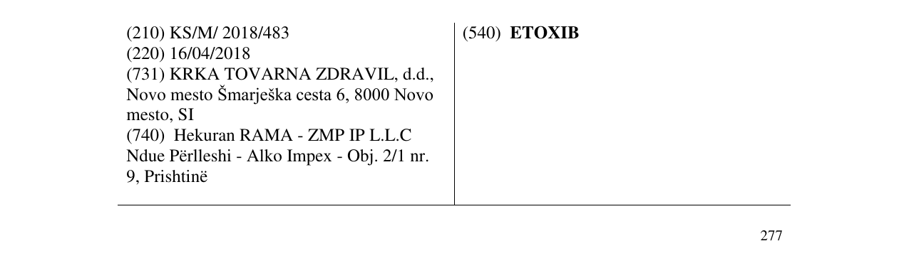 Zëri i markës ETOXIB në buletin