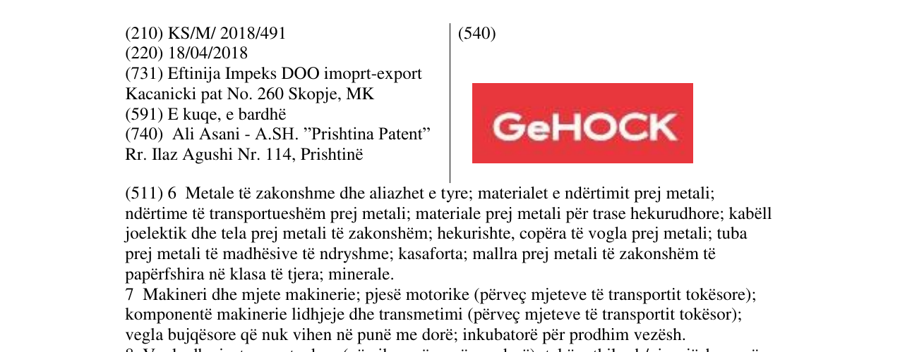 Zëri i markës Eftinija Impeks DOO imoprt-export në buletin