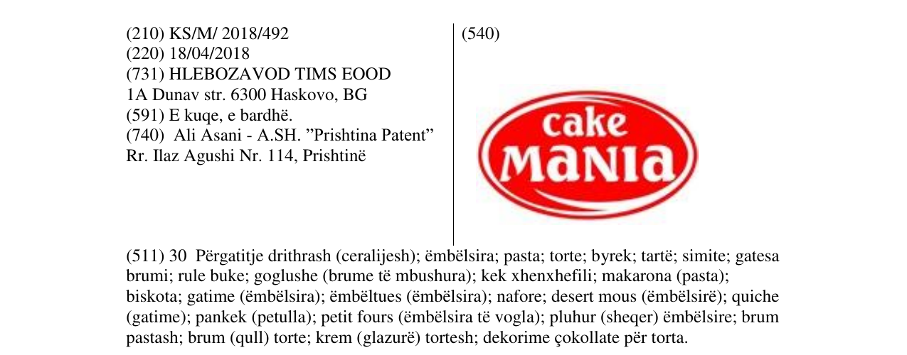 Zëri i markës cake MANIa në buletin
