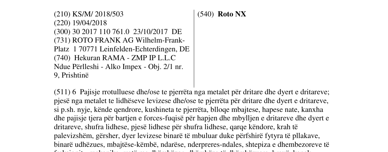 Zëri i markës Roto NX në buletin