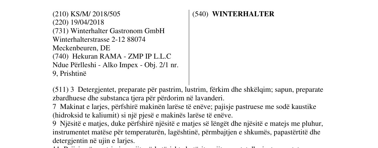 Zëri i markës WINTERHALTER në buletin