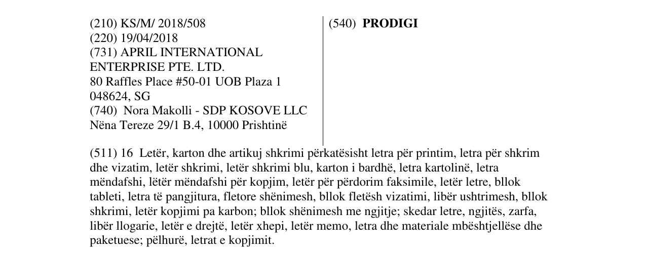 Zëri i markës PRODIGI në buletin