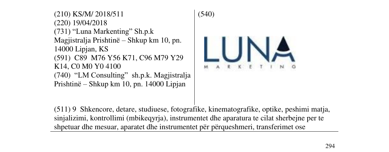 Zëri i markës LUNA MARKETING në buletin