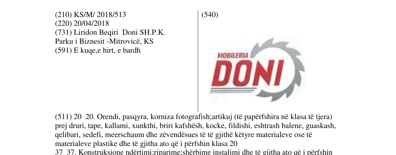 Zëri i markës MOBILERIA DONI në buletin
