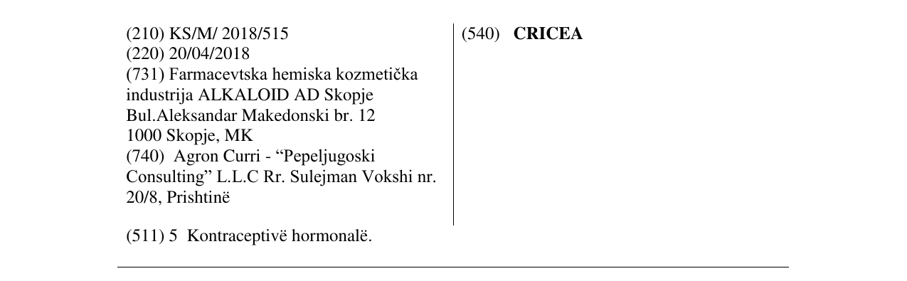 Zëri i markës CRICEA në buletin