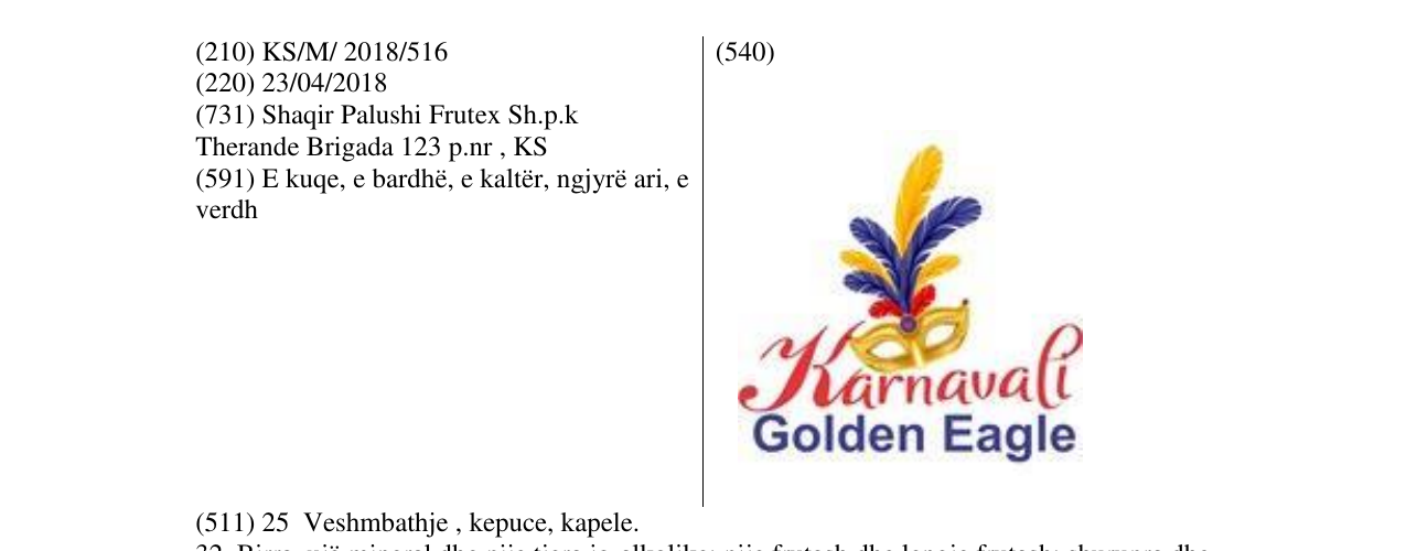 Zëri i markës Karnavali Golden Eagle në buletin