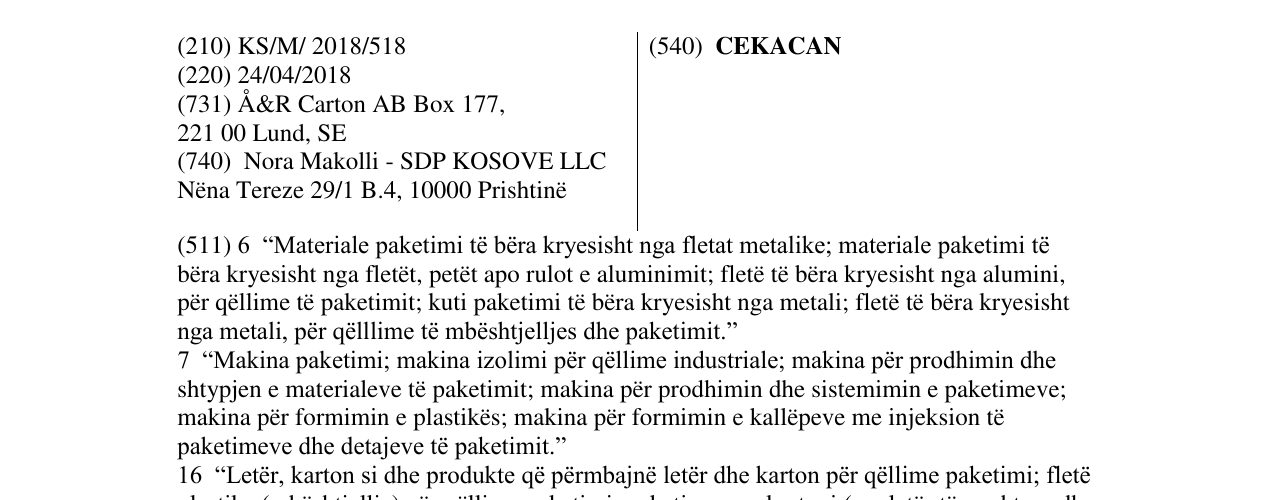 Zëri i markës CEKACAN në buletin