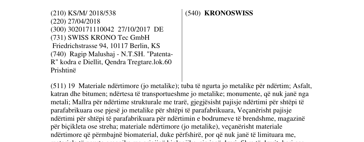 Zëri i markës KRONOSWISS në buletin