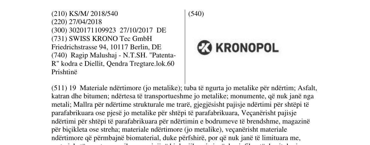 Zëri i markës KRONOPOL në buletin