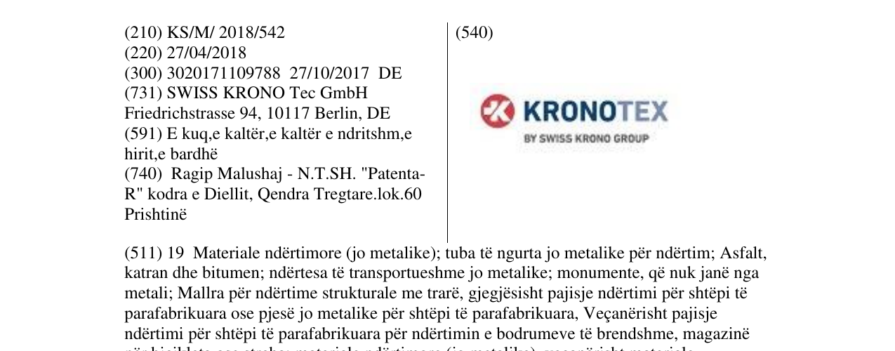 Zëri i markës KRONOTEX në buletin