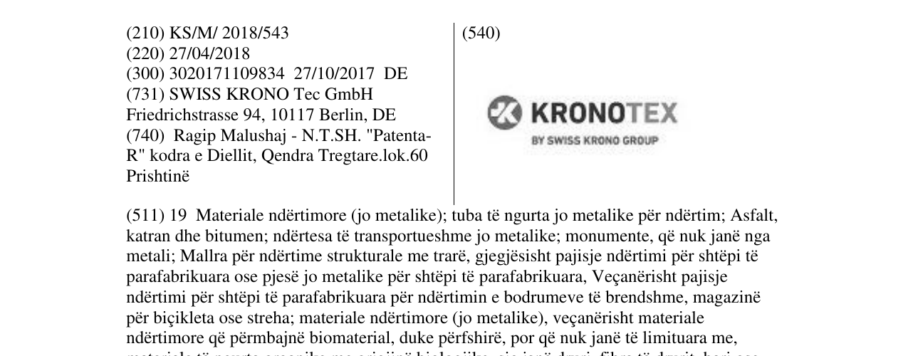 Zëri i markës KRONOTEX në buletin