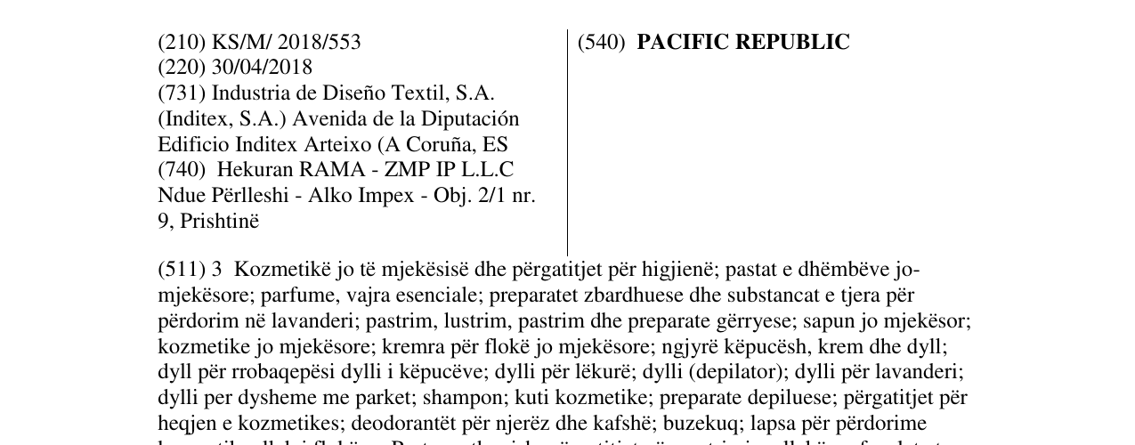 Zëri i markës PACIFIC REPUBLIC në buletin
