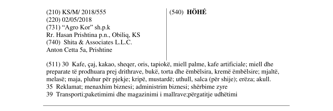 Zëri i markës HÖHÉ në buletin