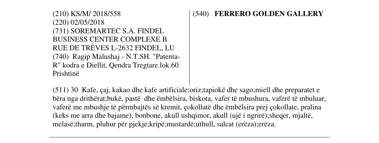Zëri i markës FERRERO GOLDEN GALLERY në buletin