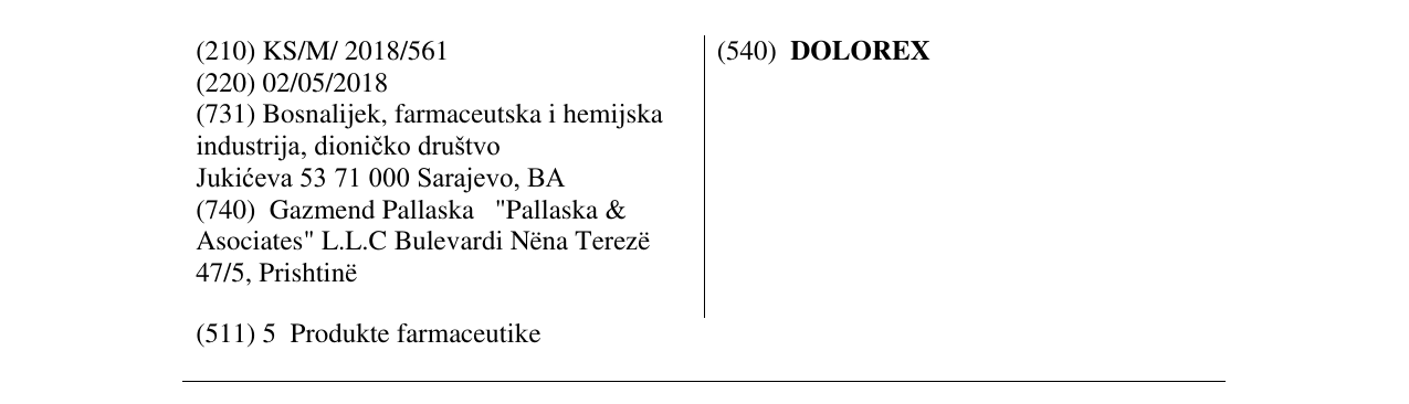 Zëri i markës DOLOREX në buletin