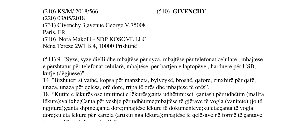 Zëri i markës GIVENCHY në buletin