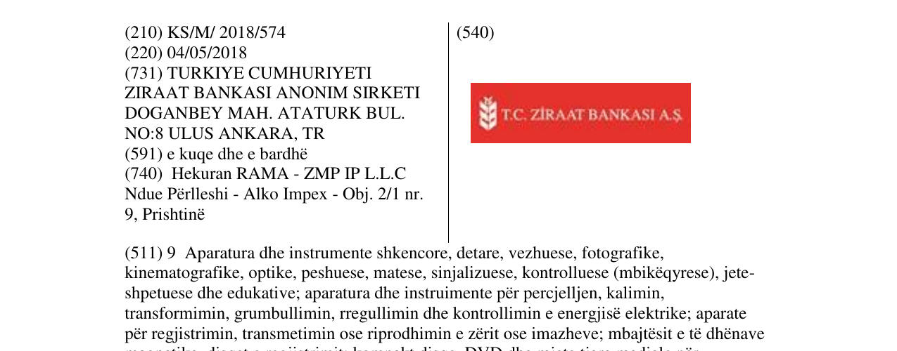 Zëri i markës T.C.ZIRAAT BANKASI A.S. në buletin