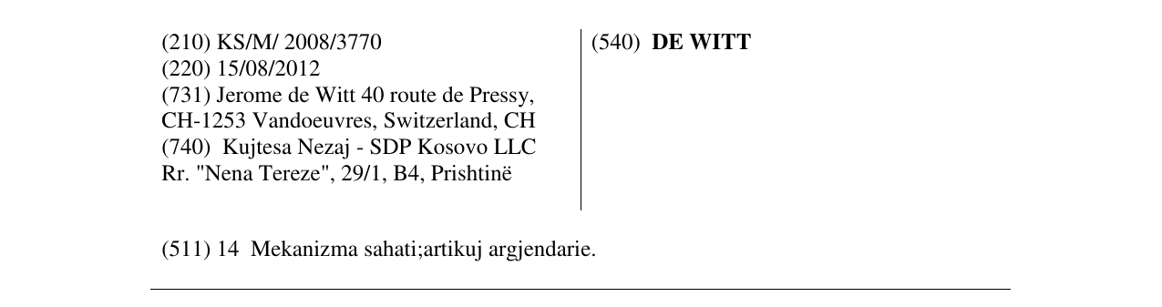 Zëri i markës DE WITT në buletin