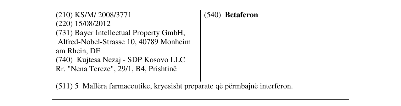 Zëri i markës Betaferon në buletin