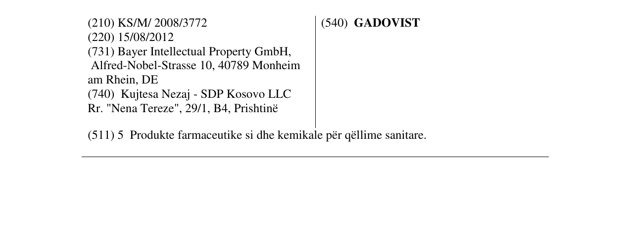 Zëri i markës GADOVIST në buletin