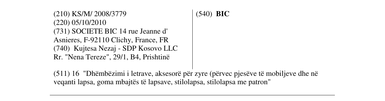 Zëri i markës BIC në buletin