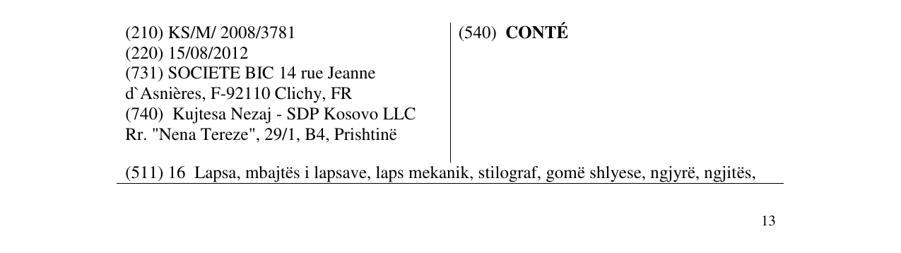 Zëri i markës CONTÉ në buletin