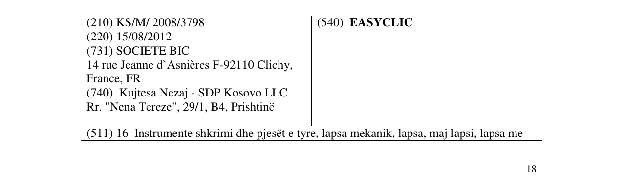 Zëri i markës EASYCLIC në buletin