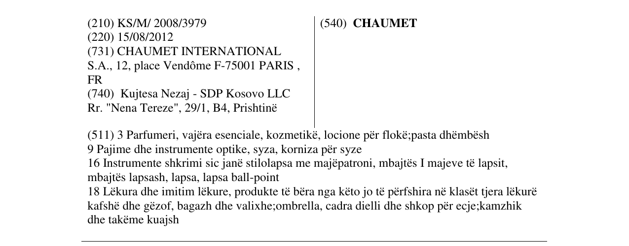 Zëri i markës CHAUMET në buletin