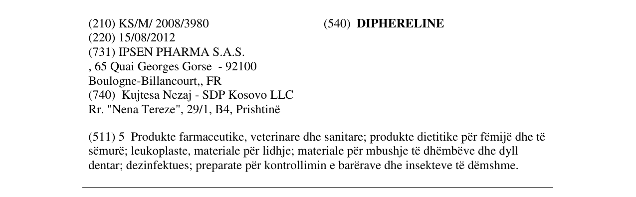 Zëri i markës DIPHERELINE në buletin
