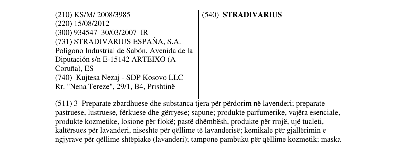 Zëri i markës STRADIVARIUS në buletin