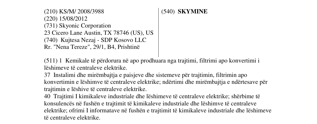 Zëri i markës SKYMINE në buletin