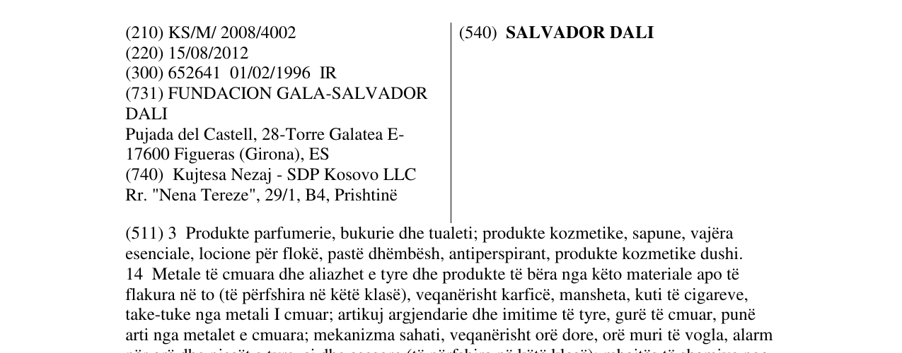 Zëri i markës SALVADOR DALI në buletin