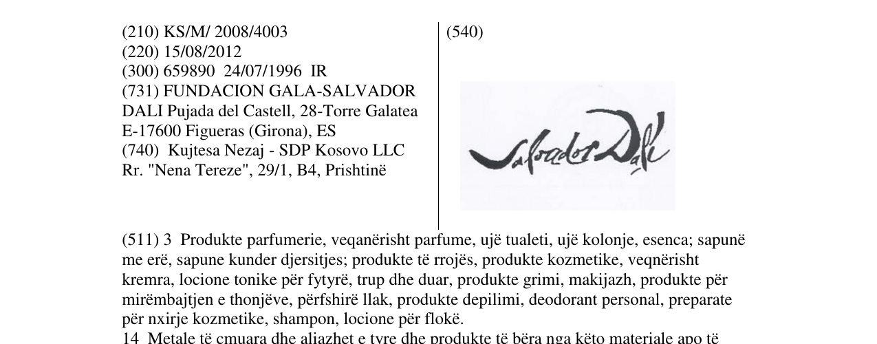 Zëri i markës Salvador Dali në buletin