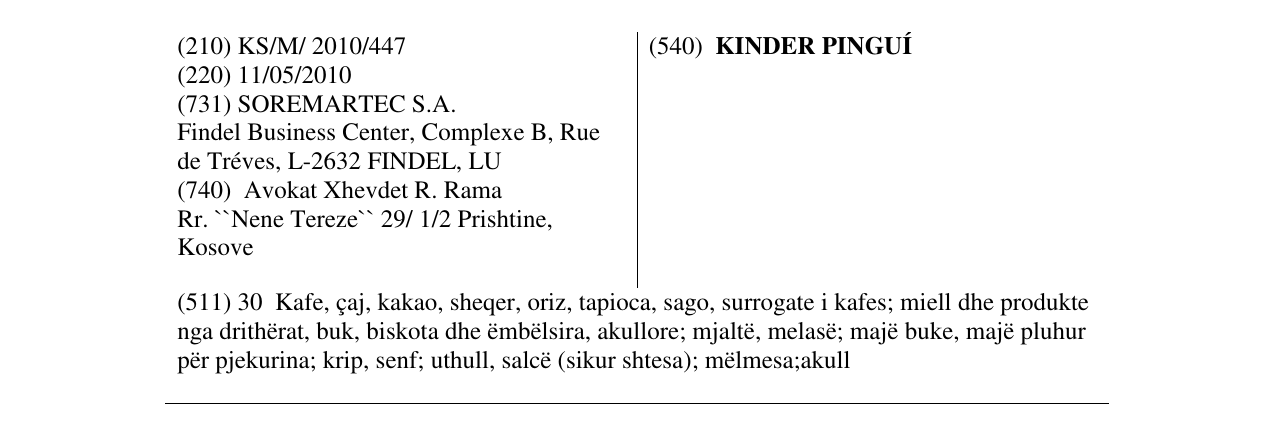 Zëri i markës KINDER PINGUÍ në buletin