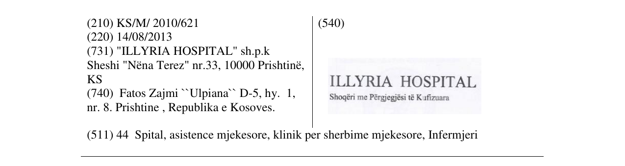 Zëri i markës ILLYRIA HOSPITAL në buletin