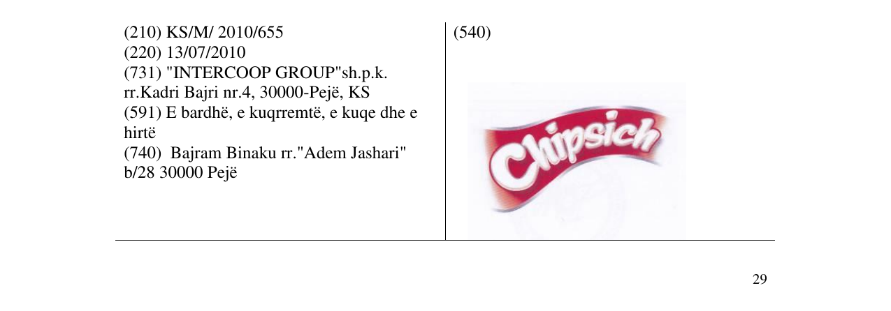 Zëri i markës Chipsich në buletin