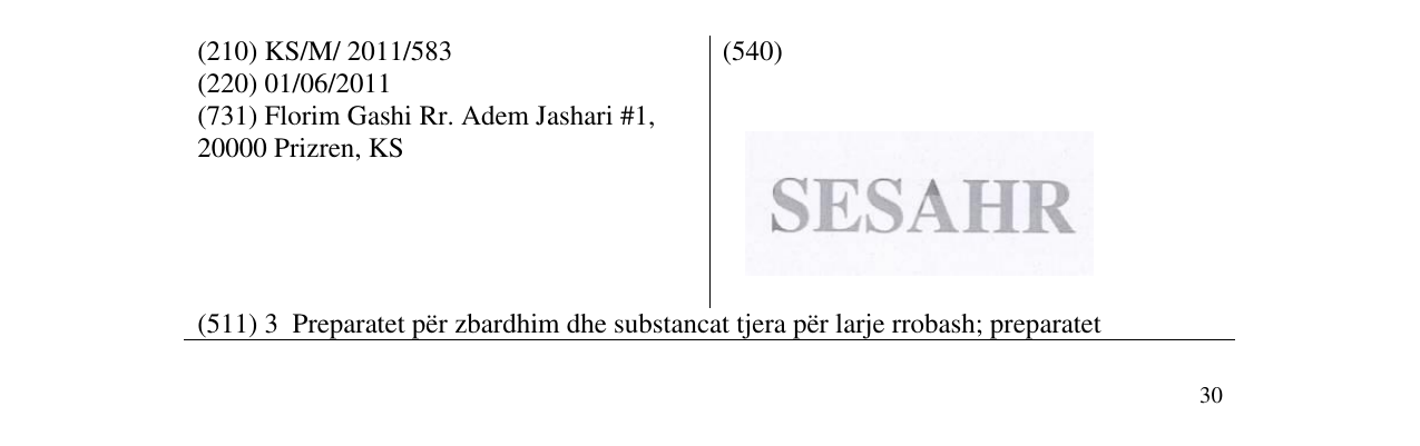 Zëri i markës SESAHR në buletin