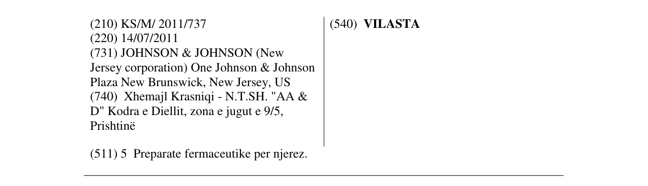 Zëri i markës VILASTA në buletin